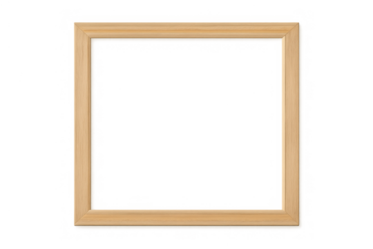 Wood frame with a simple square design, empty interior on a transparent background, for graphic element usage