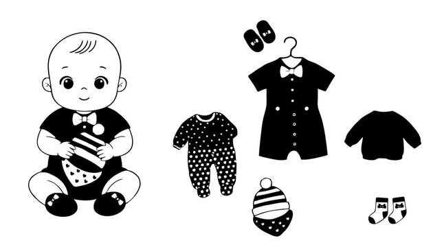 Infant Gentleman's Black and White Clothing Collection - Complete Vector Clipart Bundle