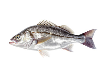Fototapeta premium Whole seabass isolated on transparent background, cutout, png