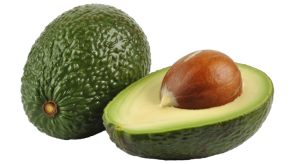 Fresh avocado halves  png  isolated on transparent background, vibrant green, showcasing healthy eating and delicious flavor for culinary designs