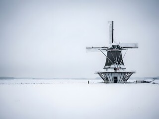 Dutch Windmill in Winter A Snowy Landscape of a Historic Structure