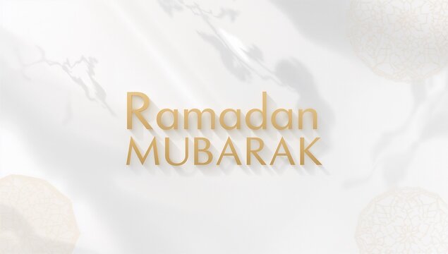 Golden ramadan mubarak text on a white marble background for islamic holiday celebration greeting - Powered by Adobe