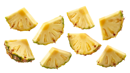 Fresh pineapple slices  png  isolated on transparent background, create a vibrant tropical feel, perfect for summer recipes and healthy lifestyle content