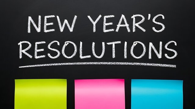 Brainstorm your New Year's resolutions on a chalkboard with colorful sticky notes for reflection and goal-setting this season