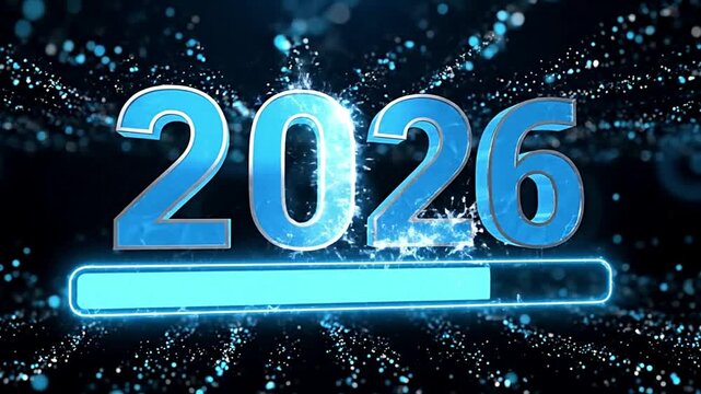 New Year 2026 neon progress bar digital futuristic animation