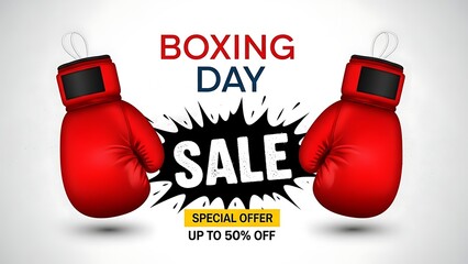 Don't miss the Boxing Day sale with up to 50% off, featuring bold red boxing gloves for a powerful and eye-catching promotional design now