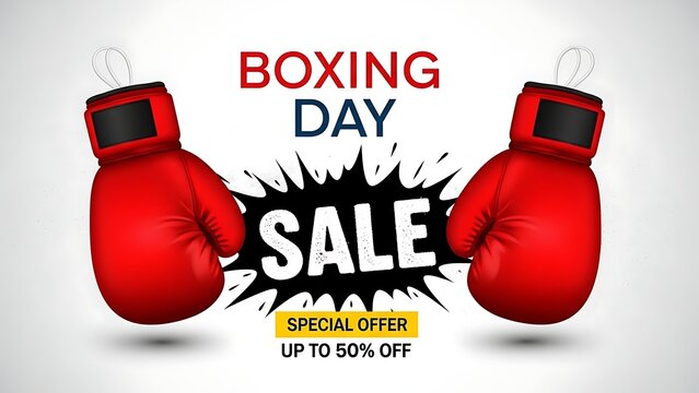Don't miss the Boxing Day sale with up to 50% off, featuring bold red boxing gloves for a powerful and eye-catching promotional design now