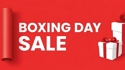 Fototapeta premium Don't Miss Out Grab Festive Gifts Now Boxing Day Sale with Wrapped Presents Ready for Giving on Red Background Great for Holiday Promos and Advertising