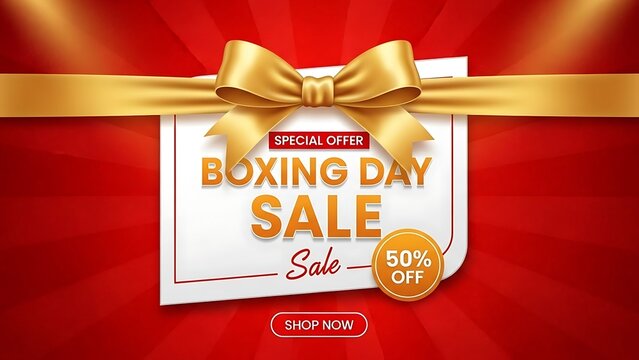 Grab amazing Boxing Day deals now with this vibrant 50% off offer, perfect for holiday shopping and attracting customers with a special discount