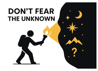 Silhouette explorer illuminating mysteries with torch light