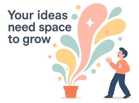 Inspirational growth concept with young caucasian male and flourishing ideas