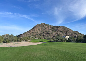 A golf course located in the southwest United States during the winter.