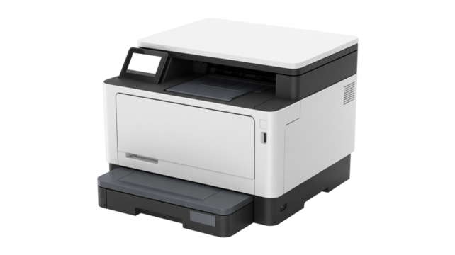 Modern printer  png  isolated on transparent background, streamlines office tasks, offering efficient printing and scanning solutions for business productivity