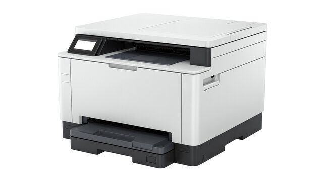 Reliable modern office printer  png  isolated on transparent background, ready for high volume printing and document management workflow solutions