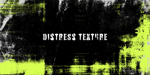 Heavy grit surface, neon splash accents, stencil spray, scratched dust, chipped paint fragments. Industrial grunge background, distress texture, vector illustration