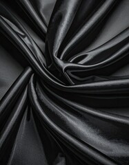 Fototapeta premium Elegant, flowing black satin fabric, folds and shadows, detail, texture