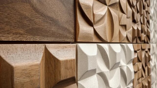 Detailed view of raised 3D engraving on panels emphasizing protruding elements that give a tactile sculptural quality to the design.