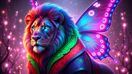 Enchanted Animal Kingdom of Wings of Light", "Guardian Animals of Magical Colors", "Free Soul of the Rainbow", "Neon Winged Dreams", "The Magic of Celestial Animals", generayion IA