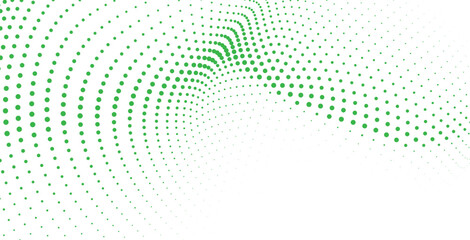 Naklejka premium Green abstract halftone wave background with smooth flowing dotted gradients, creating fresh modern motion ideal for eco-themed designs, clean layouts, and contemporary digital graphics