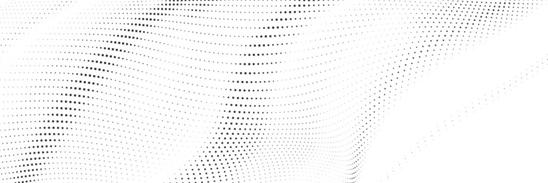 Smooth halftone wave with subtle dotted gradients forming elegant flowing monochrome curves, ideal for minimal clean designs, tech visuals, and modern digital layouts