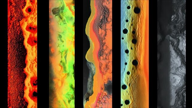 Dynamic study of metal solidification phases highlighting surface texture evolution and thermal conductivity via infrared visualization.