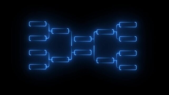 Animated glowing 8-team tournament bracket chart on black background. for sports, esports, competitions, and event visuals. Fields for 8 players or teams, It is suitable for all kinds of sports