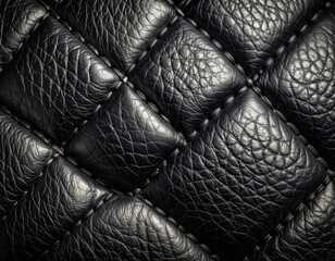 Fototapeta premium Close-up of quilted, black leather texture with stitch details