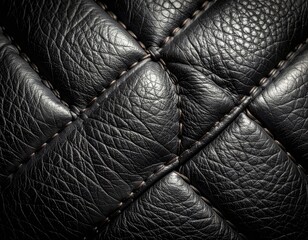 Naklejka premium Close-up of black quilted leather, diamond pattern, stitching detail