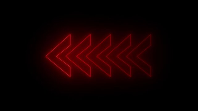 glowing neon arrow direction on black background, neon right to left arrow sign animation concept.