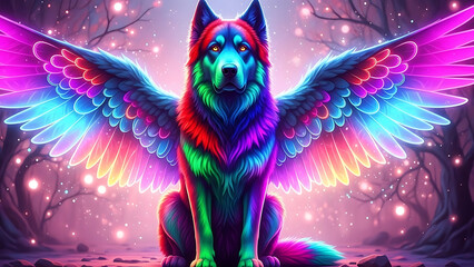 Enchanted Animal Kingdom of Wings of Light", "Guardian Animals of Magical Colors", "Free Soul of the Rainbow", "Neon Winged Dreams", "The Magic of Celestial Animals", generayion IA