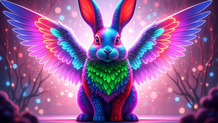 Enchanted Animal Kingdom of Wings of Light", "Guardian Animals of Magical Colors", "Free Soul of the Rainbow", "Neon Winged Dreams", "The Magic of Celestial Animals", generayion IA