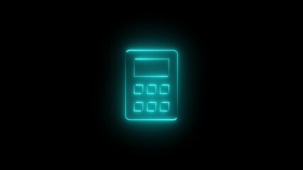 Animation of a glowing neon red calculator icon on black background. Ideal for finance, accounting, or educational content with a modern twist.