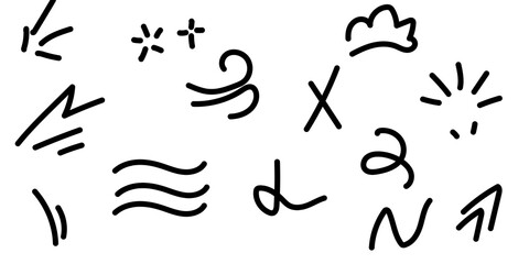 A set of hand-drawn comic-style symbols and effects