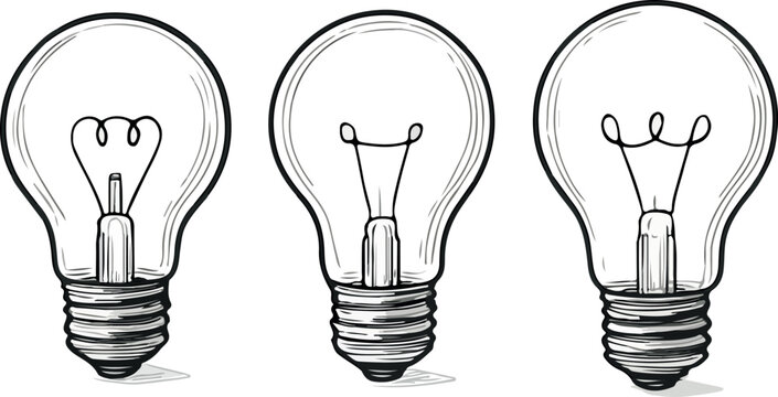set of various household light bulbs with different centers in sketch style