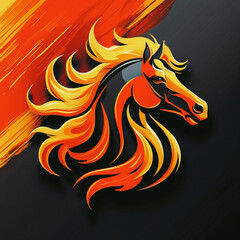 Fiery horse head logo with flaming mane