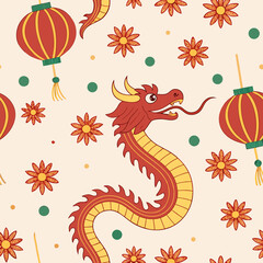 Colorful celebration with dragon dancers and lanterns during a festive event at a joyful festival Generative AI