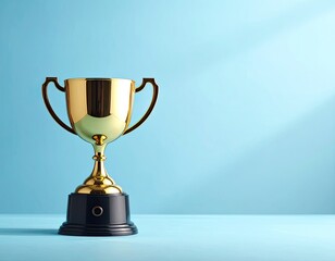 Golden trophy on blue backdrop, celebrating achievement