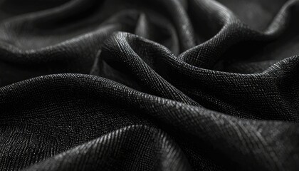Close-up of textured, flowing, black fabric, revealing subtle wrinkles and elegant folds
