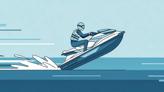 Thrilling Summer Water Sports Action: Animated Jet Ski Rider Speeding On The Water