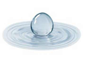 Water drop creating ripples on liquid surface, transparent background showcasing purity and clear hydration concept