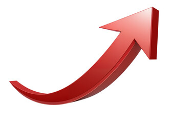 Glossy Red Upward Arrow on White Background for Growth, Progress, and Business Performance Concept Transparent PNG