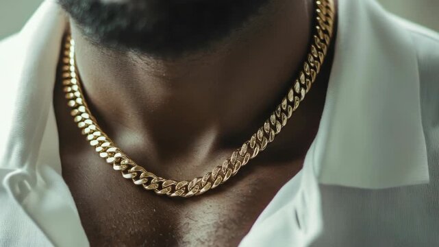 Close-up of a man wearing gold chains