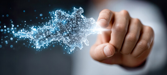 Human hand interacting with global digital network connection. Generated with ia