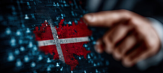 Finger touching denmark map flag on digital screen. Generated with ia