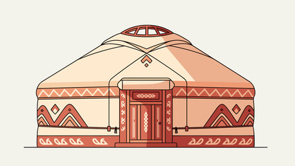 Traditional yurt in clean vector style, warm beige and terracotta colors, nomadic culture