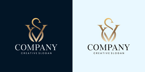 Premium Luxury Monogram Letter S V Gold Gradient Logo Template Design