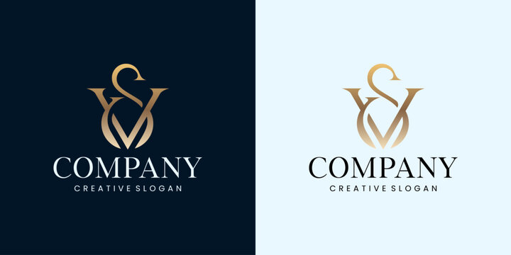 Premium Luxury Monogram Letter S V Gold Gradient Logo Template Design