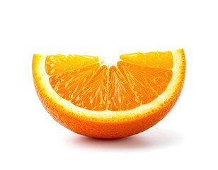 Bright, juicy orange slice isolated on a white backdrop, showing detail
