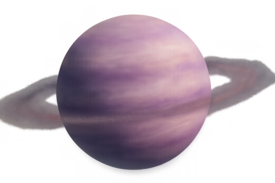 Gas giant planet with rings in deep space, cosmic astronomy exploration, purple world, celestial sky background