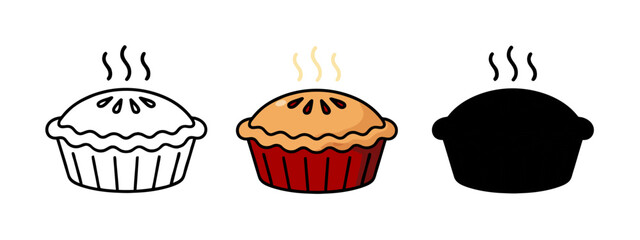Cartoon Pies in Outline, Color, and Silhouette